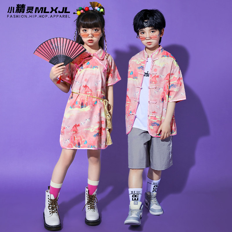 儿童唐装国潮演出服中国风男童汉服小学生啦啦操女童旗袍表演服装