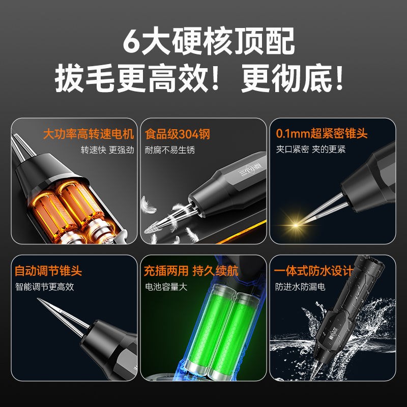 三个小厨家禽电动拔毛机多功能鸡鸭鹅毛家商用手持充电防水脱毛机