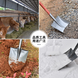 窄口泥锹铁锹农用挖山药挖土工具长铲子铁锨开沟木柄方头平小钢锹