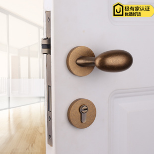依佰利美式仿古铜门锁室内房门锁椭圆蛋形门把手做旧复古静音门锁