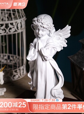 【曼塔】欧式复古白色天使装饰品雕塑石膏人物家居摆设雕像小摆件