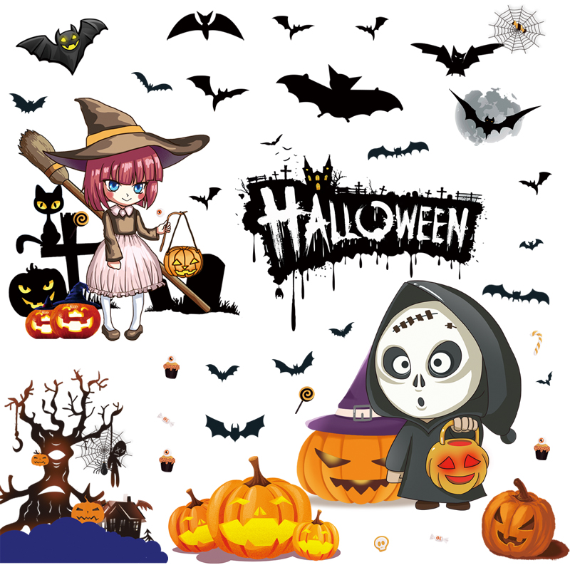 2022年万圣节装饰静电玻璃贴画酒吧店铺装扮大门橱窗双面无痕贴纸图片