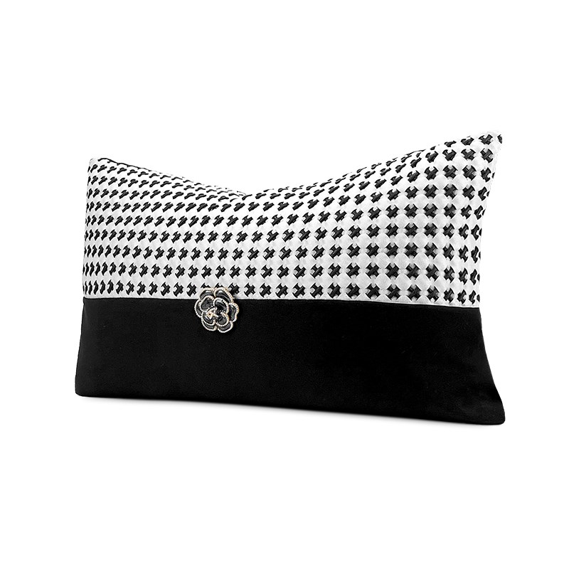 高档腰枕酒店轻奢靠垫黑白手工编织挂饰定制抱枕沙发客厅靠枕套