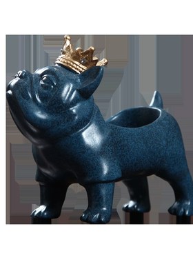 创意家居客厅玄关旺财狗斗牛犬软装饰品摆件茶几钥匙收纳盒美式