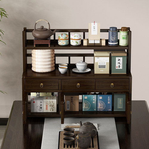 小型桌面博古架实木简易中式茶货架子茶桌置物架茶叶柜茶具展示架