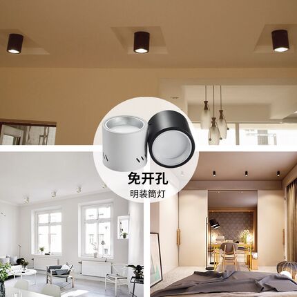 东雄照明LED明装筒灯黑壳白壳免开孔4寸5寸6寸8寸白光暖光中性光