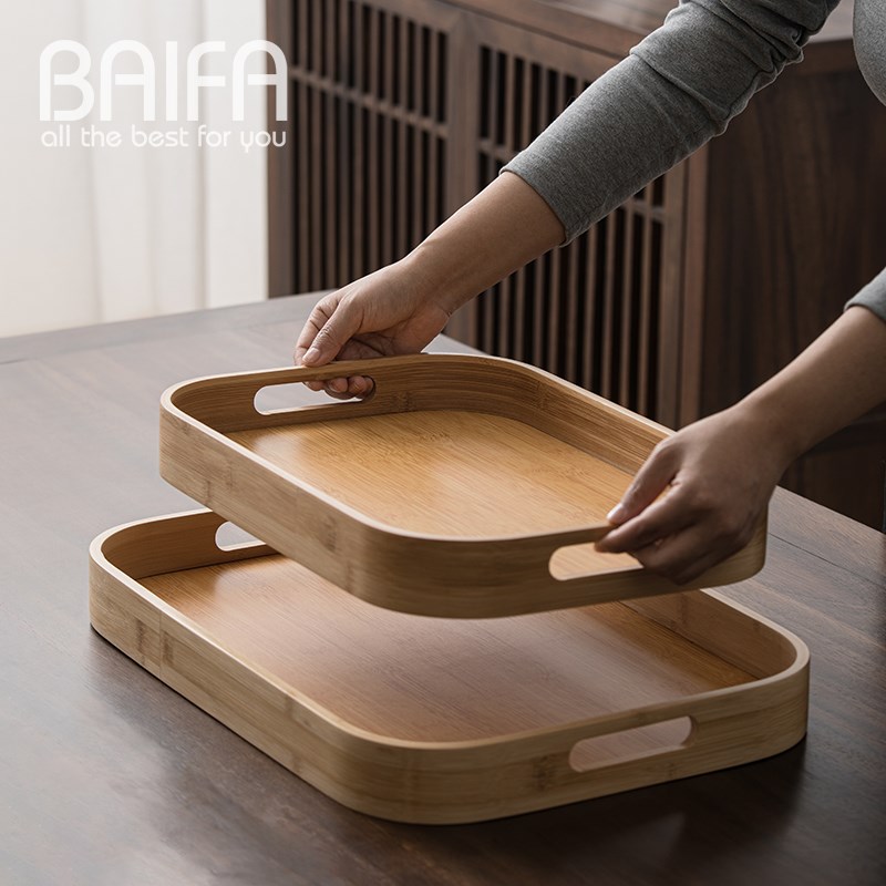 托盘家用长方形日式竹木茶盘蛋糕盘客厅茶几收纳零食水果盘面包盘