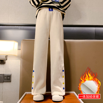 女童加绒裤子秋冬款2023新款冬季加厚大童窄版直筒阔腿儿童长裤冬