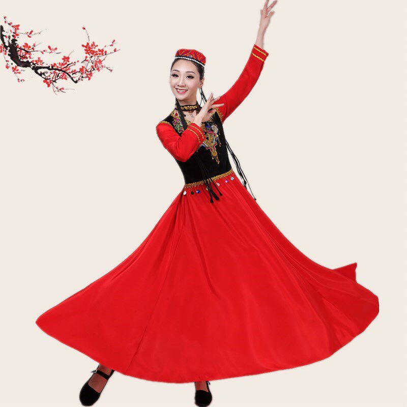 新疆舞蹈演出服女开场舞大摆裙维吾族舞蹈服古丽成人艺考表演服装