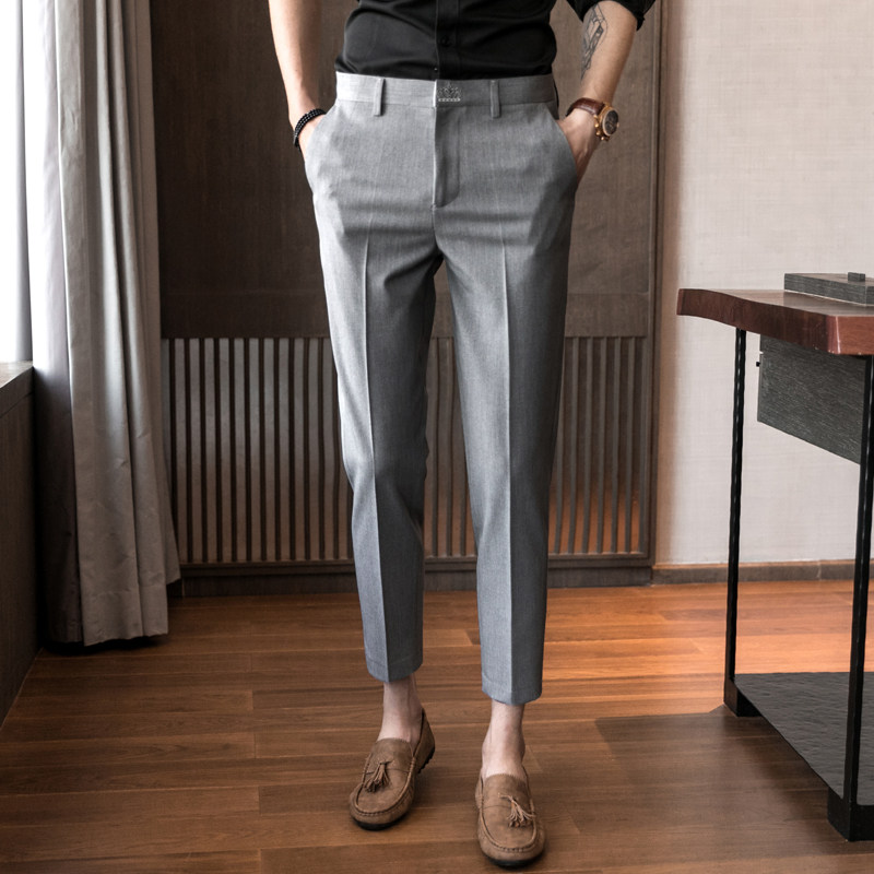 九分西裤男士夏季修身小脚七分8分9分裤休闲薄款西装八分垂感裤子