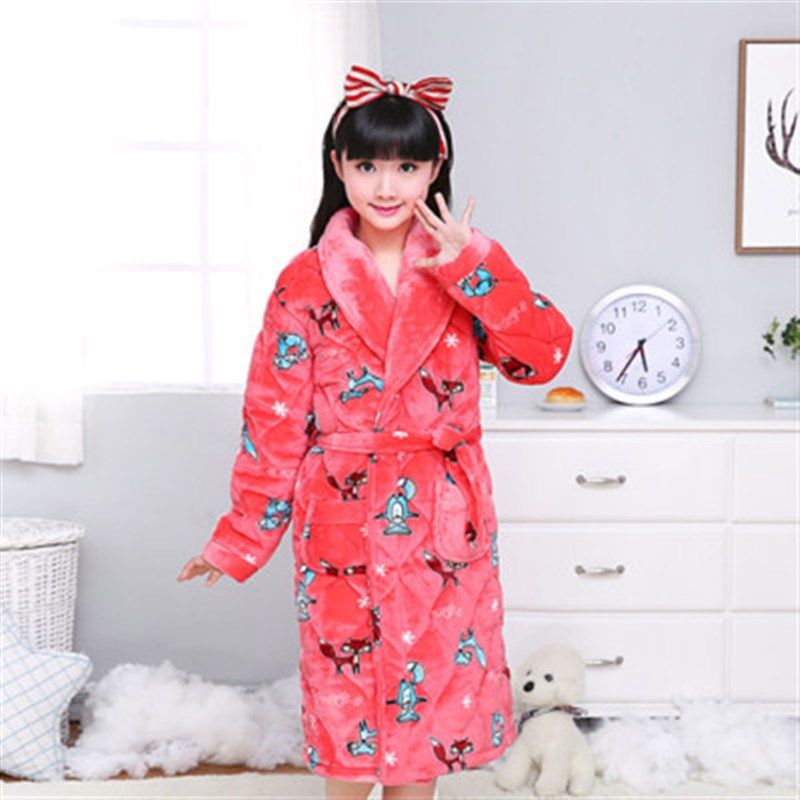 儿童睡衣冬季加厚加绒睡袍珊瑚绒三层夹棉浴袍中大男女童冬天小孩