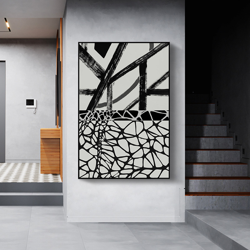 黑白装饰画楼梯油画玄关画竖版样板间过道餐厅背景画挂画酒吧壁画图片