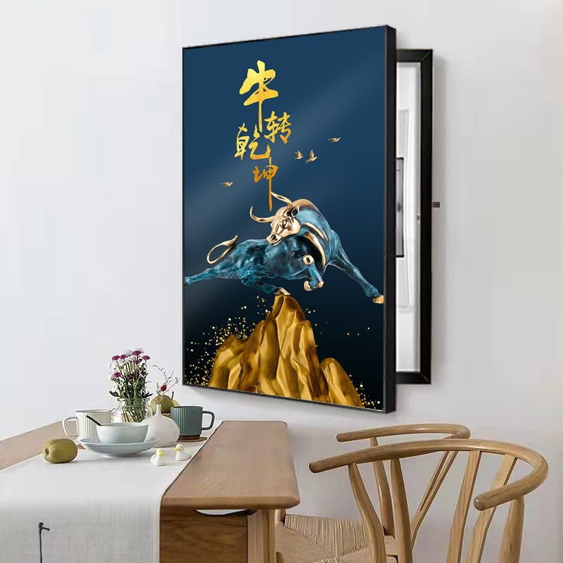 竖款电表箱装饰画免打孔遮挡配电箱总开关电闸盒中式客厅餐厅挂画