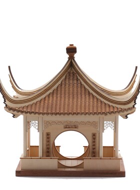 新中式禅意组合摆件创意木质凉亭建筑屋檐样板房间办公桌软装饰品