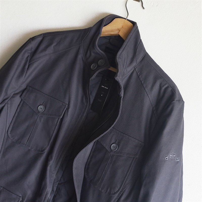 猎装夹克棉衣纯棉全棉纱卡斜纹布黑色炭灰男立领防风工装棉服外套