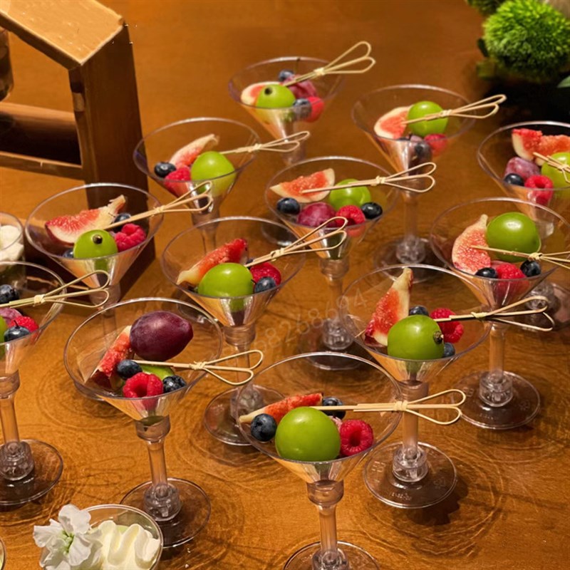 一次性红酒杯高脚杯塑料慕斯杯布丁杯甜品台香槟杯带盖透明加厚