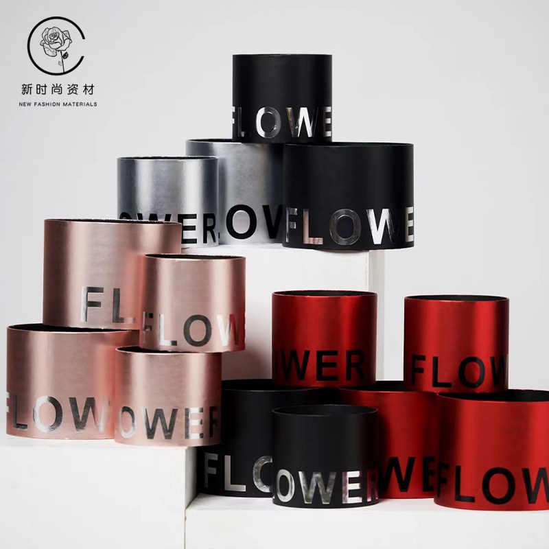 圆形长方形方形套二鲜花包装手捧花盒英文文字手提抱抱桶插花盒子