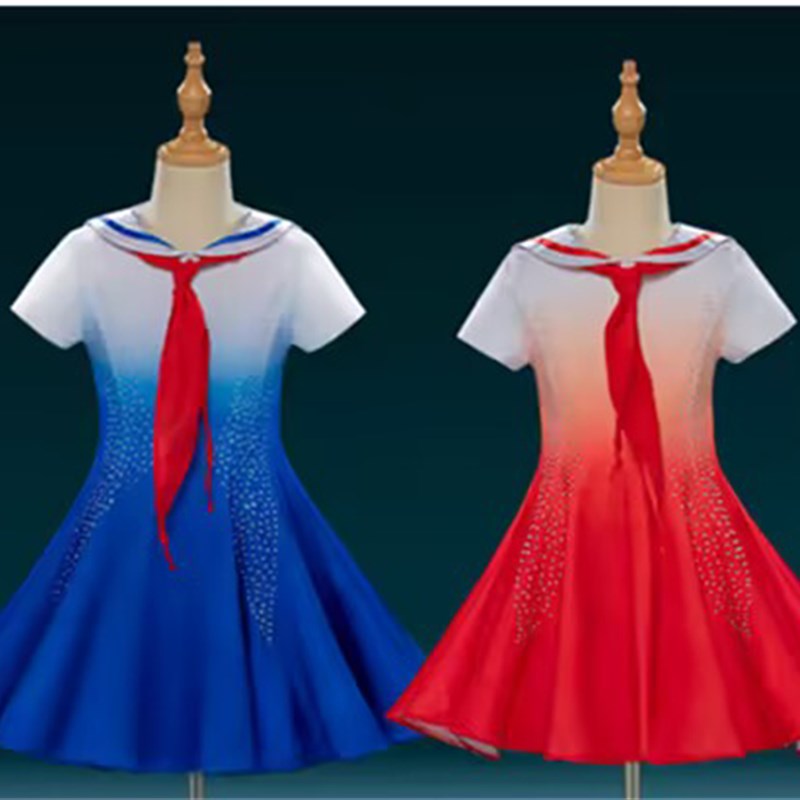 儿童合唱服装演出服女童中国风中小学生表演唐装绿色合唱大合唱团