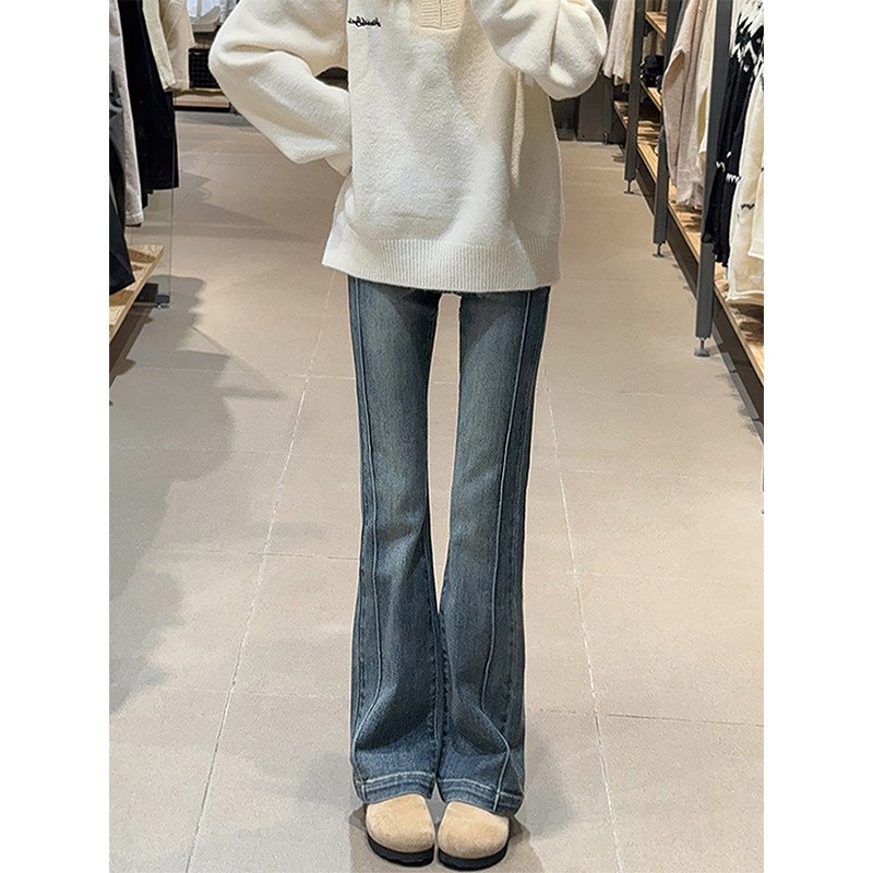 复古微喇牛仔裤女2024夏季新款胖妹妹mm梨形身材高腰显瘦喇叭裤子