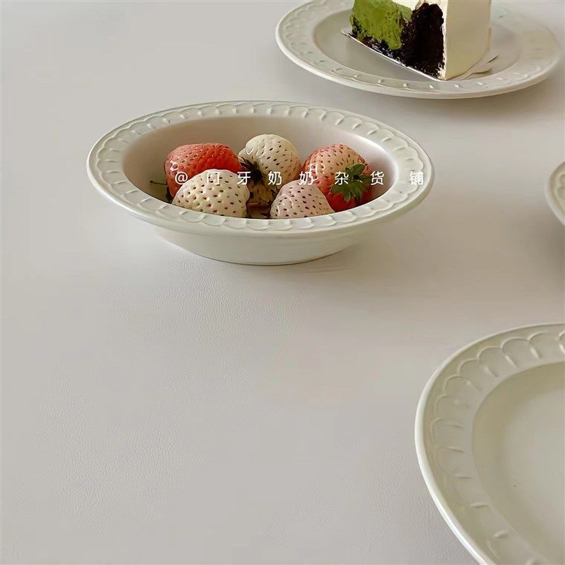 门牙奶奶 哑光奶油白色浮雕系列陶瓷餐盘 椭圆盘 杯碟家用陶瓷餐,餐饮具,盘,淘宝优惠券,粉丝福利购,淘宝优惠卷