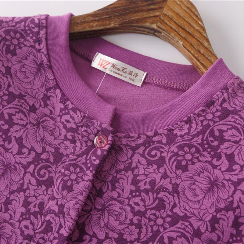 中老年女纯棉开衫秋衣老人加肥加大码秋衣秋裤老太太对襟棉毛开衫