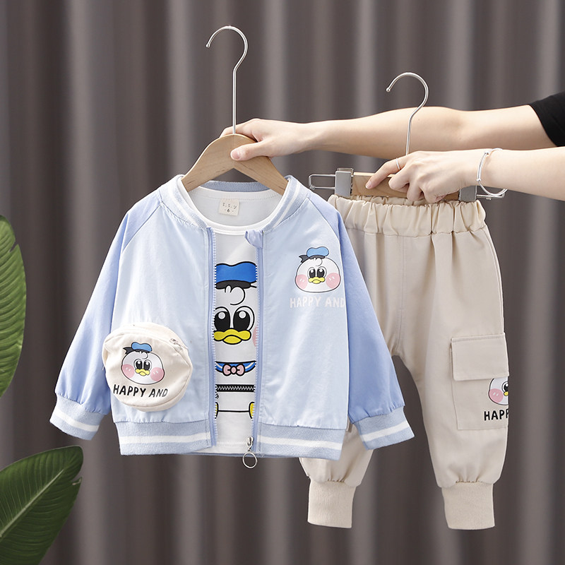 男宝宝秋装套装0一1-2-3周岁婴儿衣服春秋分体男童卫衣小童三件套