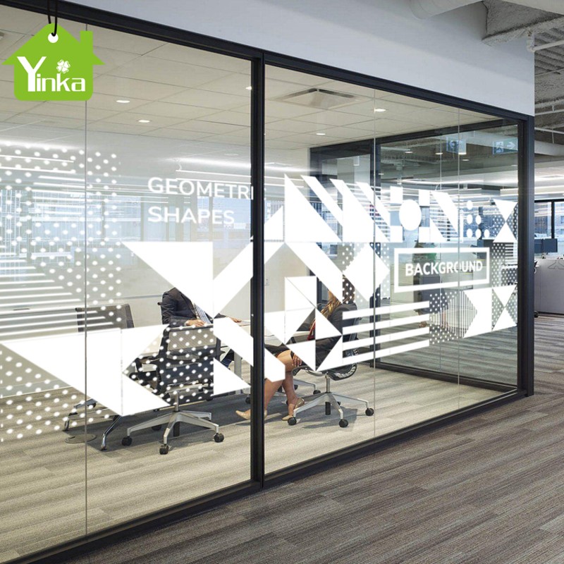 定制白色几何办公室玻璃贴纸磨砂静电贴膜公司走廊玻璃门UV打印贴