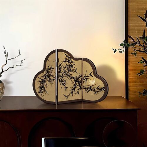 中古风墨竹小屏风新客厅茶桌入户玄关边柜装饰品摆画