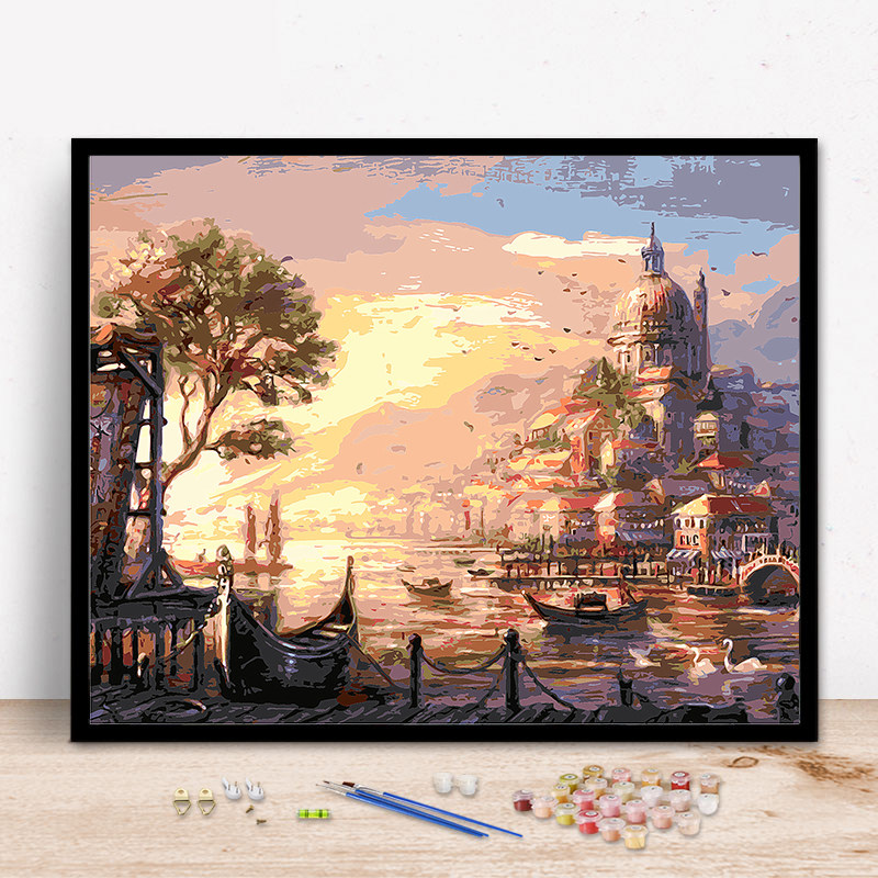 数字油画风景大海客厅卧室数码填色手工绘装饰油彩画 日落海边