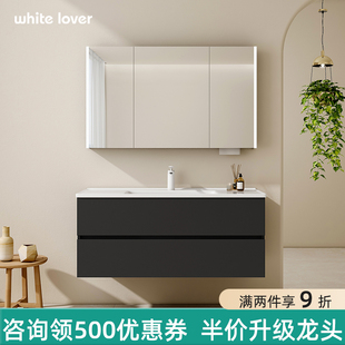 黑色烤漆橡胶木浴室柜陶瓷一体盆洗手盆柜洗手台洗漱台