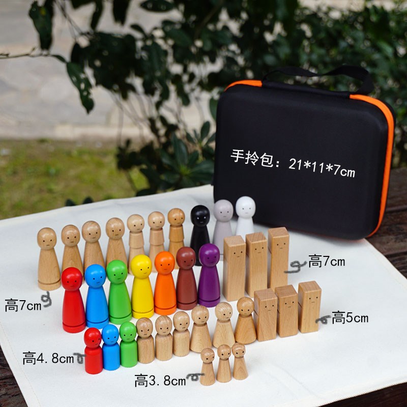 心理小物件家庭系统排列格盘实木木偶人偶摆件心理咨询室教具套装