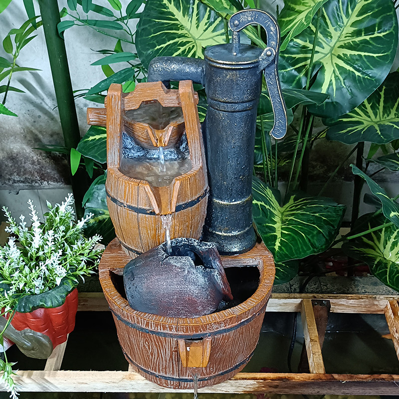 树脂材质仿木桶压水器流水庭院鱼池水缸水循环加湿器造景装饰