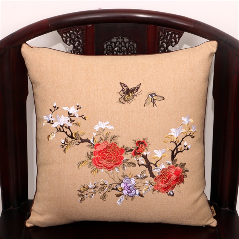 艺必旭中式古典沙发田园刺绣办公室花靠垫抱枕靠垫创意靠背