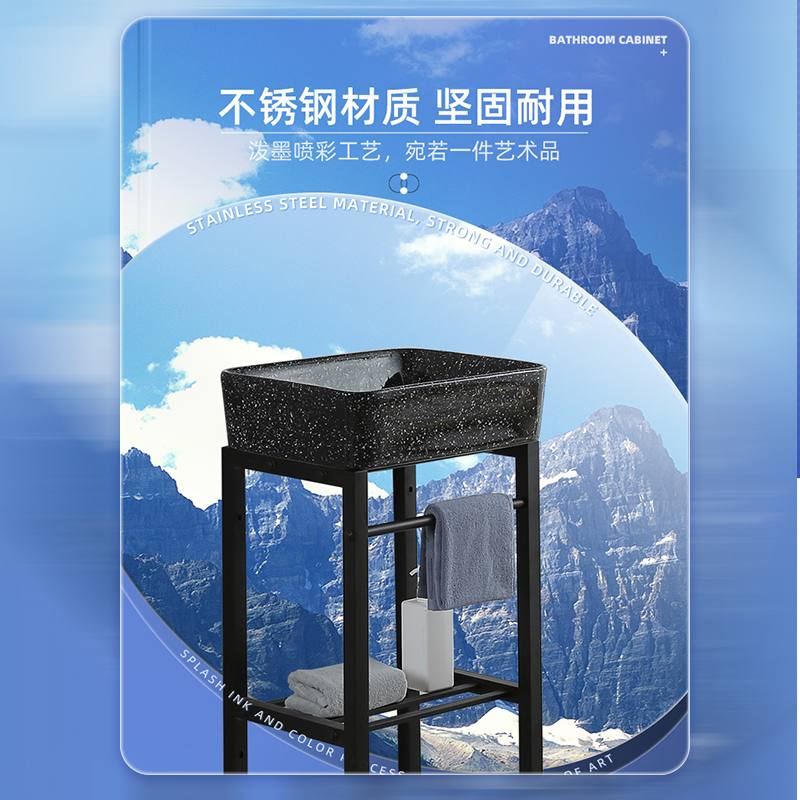 家用无孔陶瓷洗脸盆锈钢支架洗手盆小户型阳台洗漱盆彩色面盆