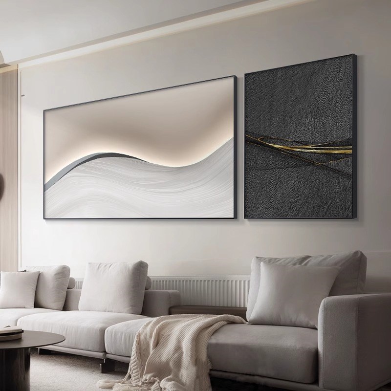 现代客厅装饰画黑白极简高级大气挂画抽象艺术沙发背景墙壁画