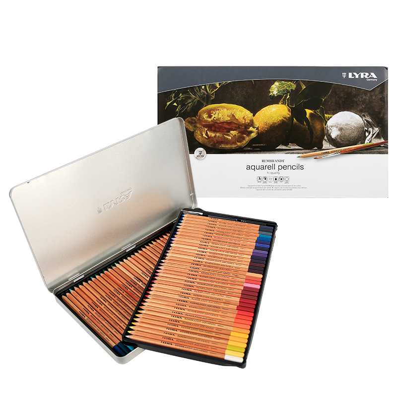 德国LYR艺雅水溶性彩色铅笔装伦勃朗级铁盒装2色72色手绘填色