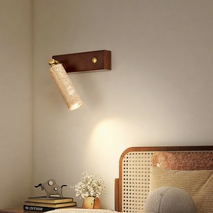 黄洞石实木卧室床头壁灯带拉线关旋转中古创意侘寂风灯具