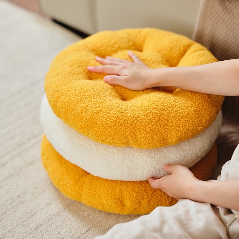 迷雾之森单层饼干奶油黄坐垫沙发客厅高级感椅子坐垫圆形椅垫