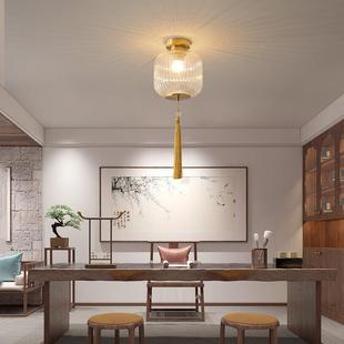 轻奢全铜小吊灯过道灯走廊灯2022年新款玻璃玄关阳台茶室吸顶灯具