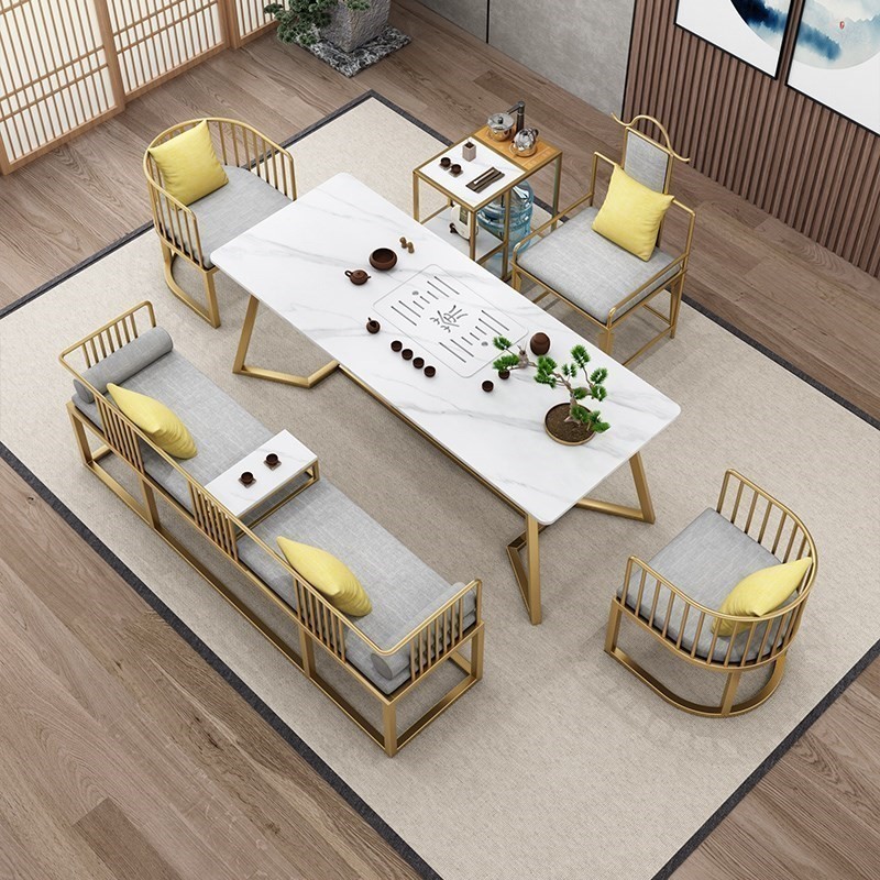 家用岩板茶几装茶桌椅现代办公室一体客厅大理石茶台桌