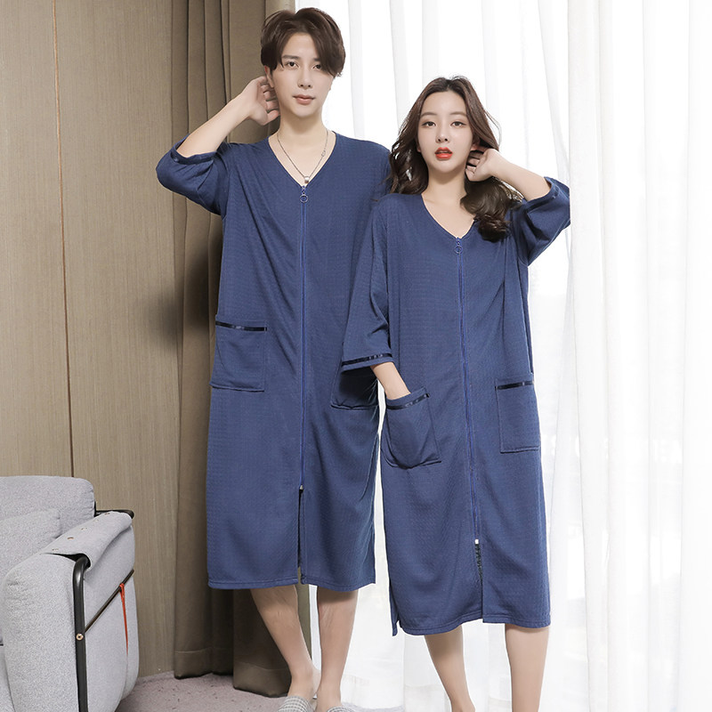 男士连体睡衣春夏薄款一体式套头睡衣男加肥加大码睡裙男拉链浴袍