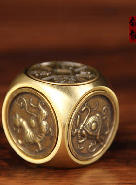 铜六面转手把件 铜六面转 手中旋转陀罗