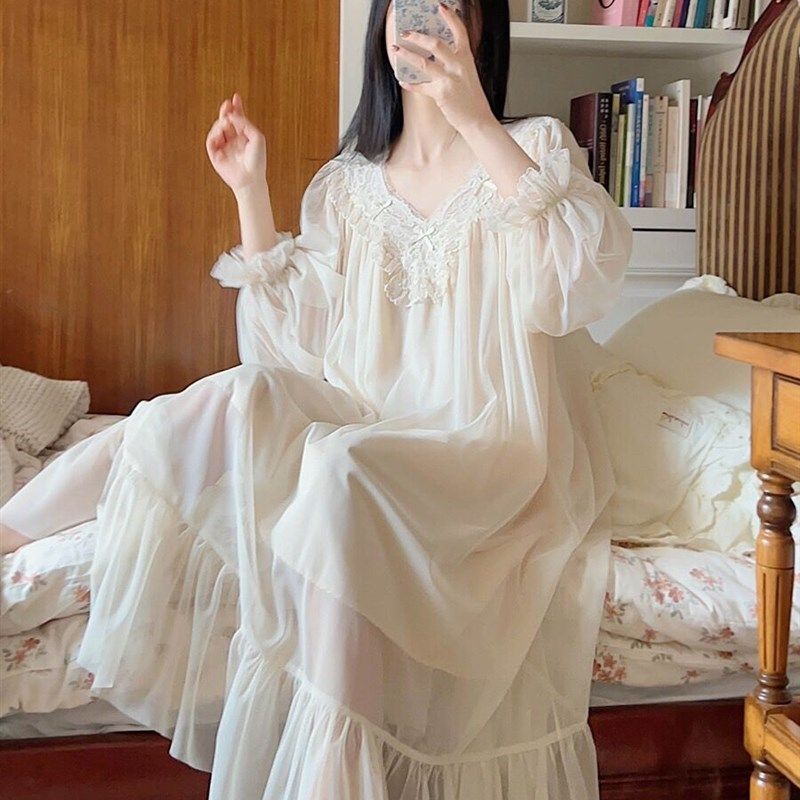 法式宫廷风新婚晨袍睡裙女纯棉公主睡衣春秋款长袖仙女甜美家居服