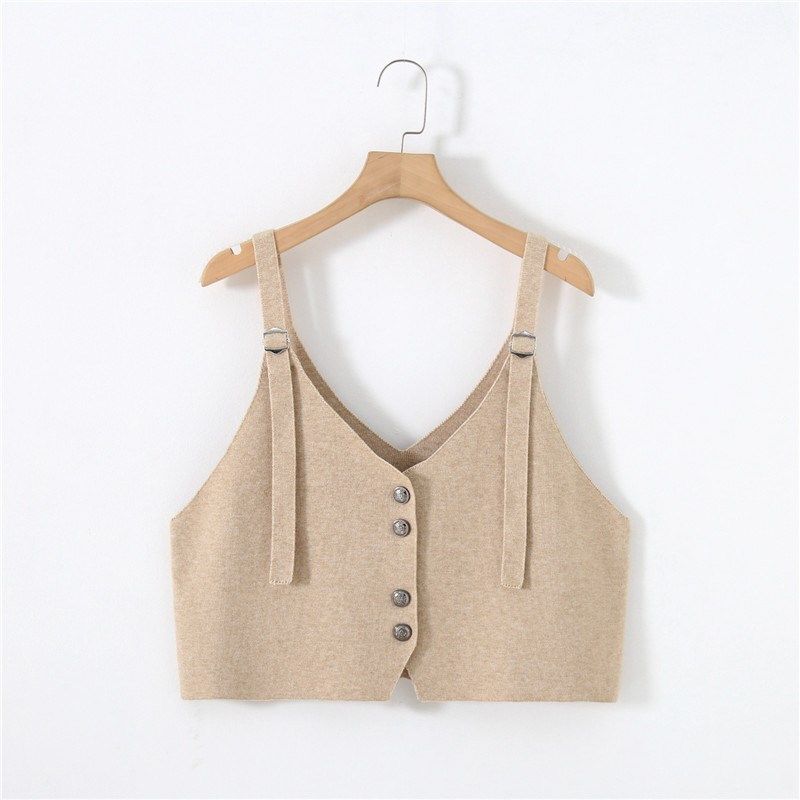 网红针织马甲秋季新款外搭叠穿调节短款V领毛衣背心吊带开衫