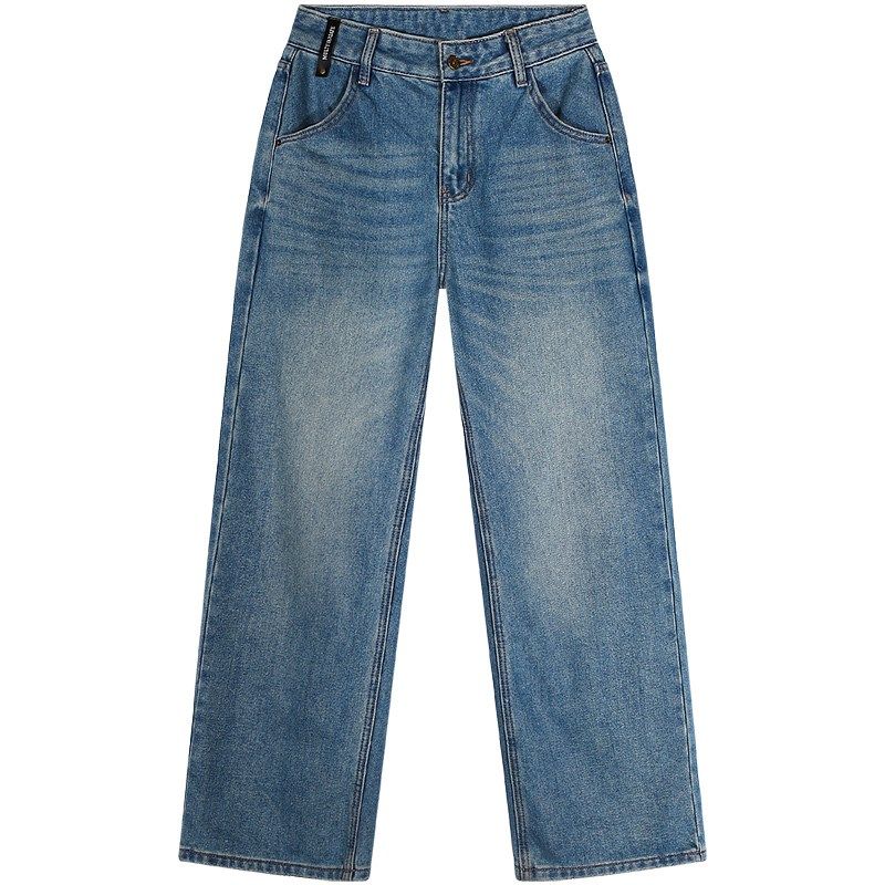 落落狷介 加绒牛仔裤女秋冬款2023新款高腰裤子阔腿裤小个子百搭