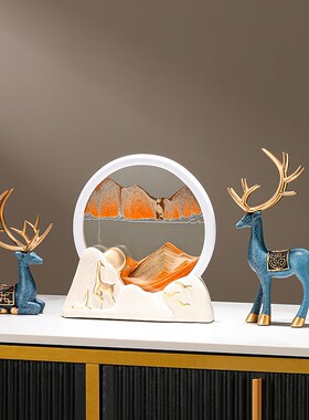 招财鹿创意3d立体流沙画摆件高级感客厅新中式高档客厅玄关装饰品