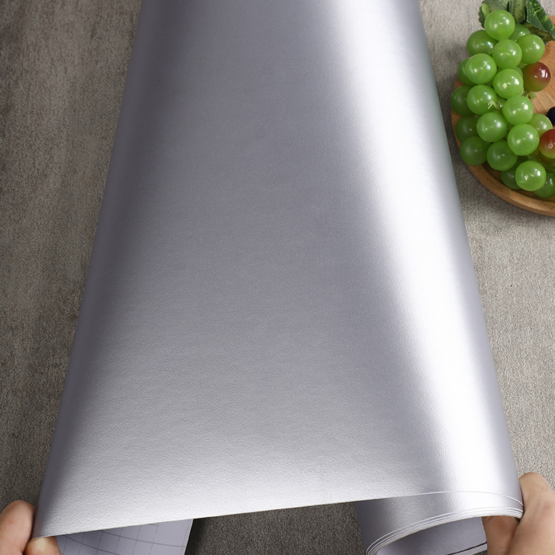 银色色喷砂哑光贴纸浅灰仿金属不锈钢自粘厨房防水橱柜家具贴贴膜