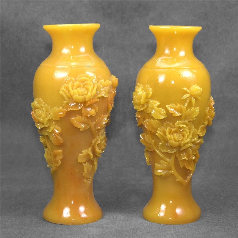 仿田黄石花开富贵瓶一对中式中号雅摆石雕原石山水工艺品家居摆件