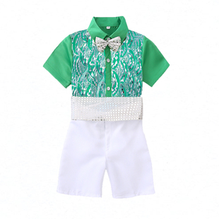 短裤 红色白色绿色上衣长裤 表演服礼服男孩演出合唱 男童舞台装 新款