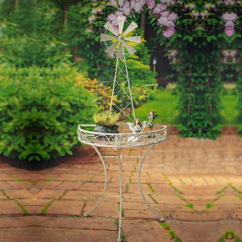 美式乡村铁艺风车花架复古做旧爬藤架花园庭院阳台花盆栽置物架子